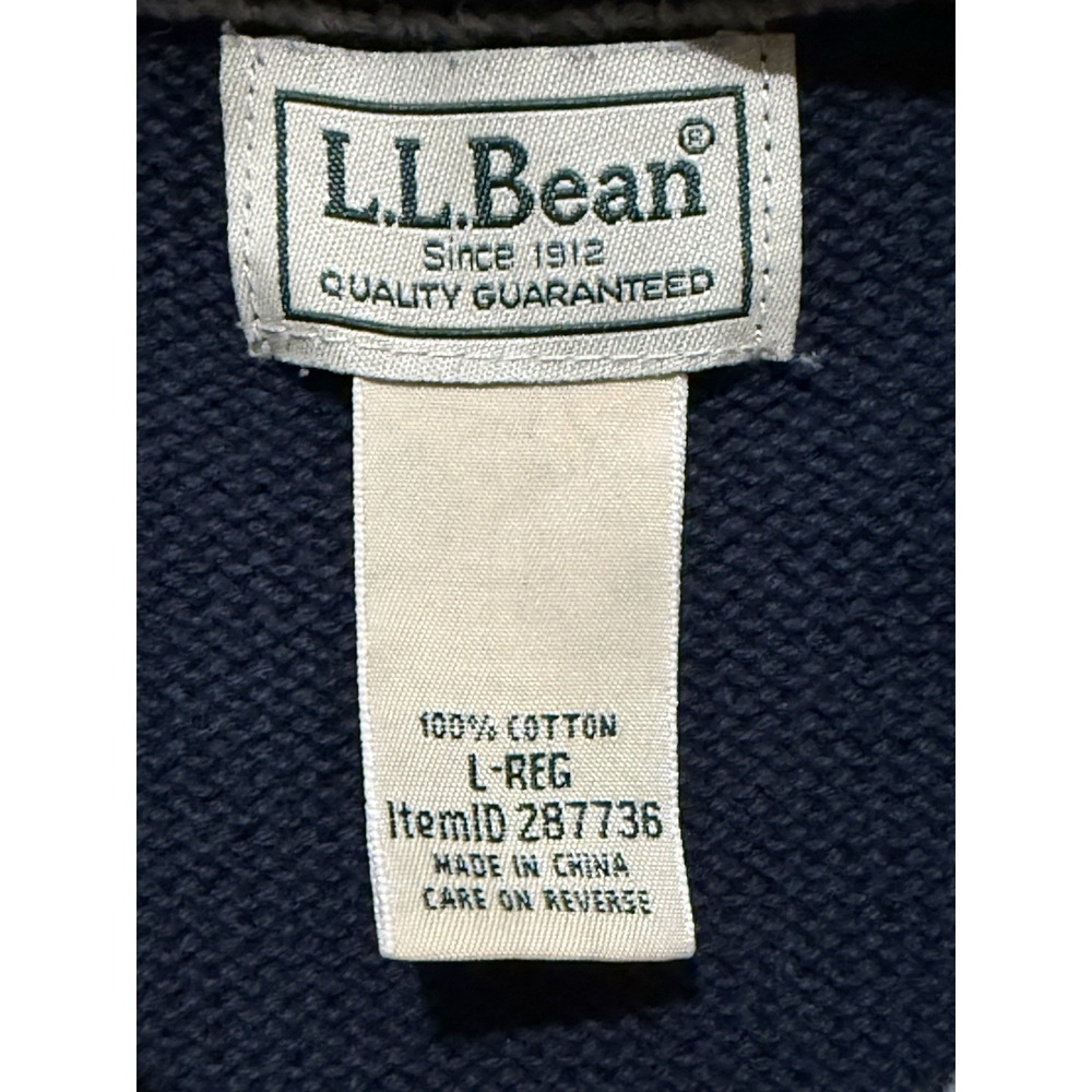 LL Bean Sweater 1/4 Zip Blue Cotton Pullover Coastal Classic Mens Large Reg EUC - Picture 3 of 5